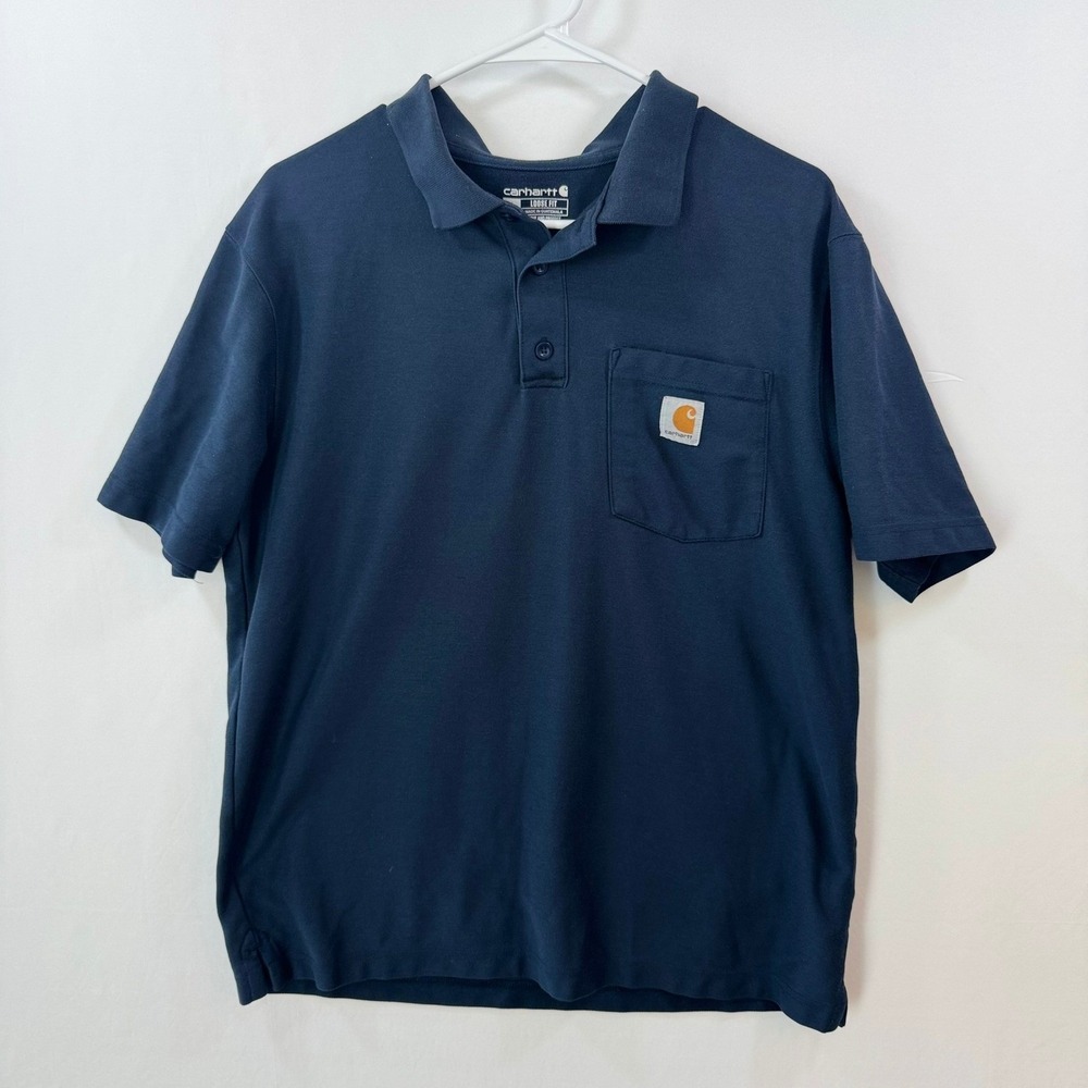 Carhartt Mens Loose Fit Short Sleeve Pocket Polo Shirt Navy Blue K570 NVY Size M